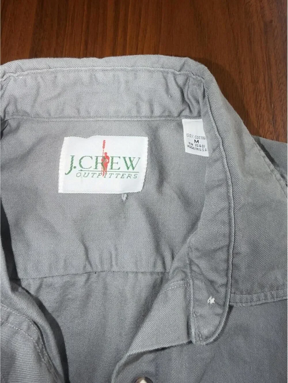 Vintage J.Crew Women's Grey Long Sleeve Button-Up Utility Shirt - Size M